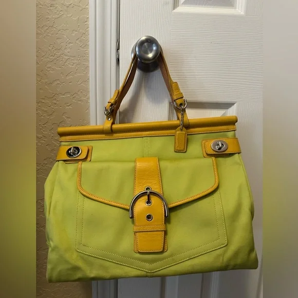 Coach Vintage Tote Bag, Yellow and Lime Green - Picture 3 of 15
